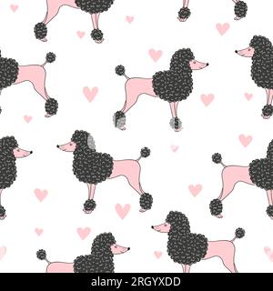 Seamless pattern with cute pink and black poodle dog Stock Vector