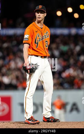 August 11 2023 San Francisco CA, U.S.A. San Francisco relief pitcher Taylor Rogers (33)on the mound during MLB game between the Texas Rangers and the San Francisco Giants. Texas beat San Francisco 2-1 at Oracle Park San Francisco Calif. Thurman James/CSM Stock Photo