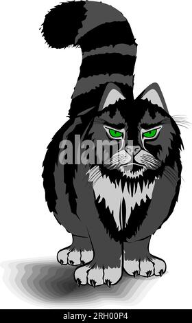 Halloween angry black cat. Vector on transparent background Stock Vector