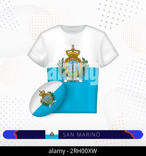 San Marino rugby jersey with rugby ball of San Marino on abstract sport background. Jersey design. Stock Vector