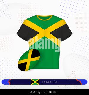 Jamaica rugby jersey with rugby ball of Jamaica on abstract sport background. Jersey design. Stock Vector