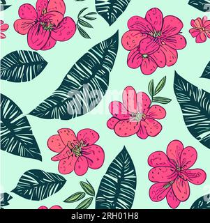 Trendy Floral pattern in the many kind of flowers. Tropical botanical pattern. Seamless vector texture. Hand drawn style on dark background. Seamless Stock Vector