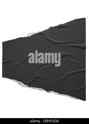 Torn black paper with angled edge on white background with clipping path Stock Photo