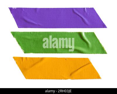 Purple, green and yellow cloth tape on white background with clipping path Stock Photo