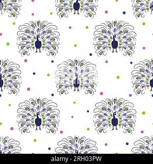 Seamless peacock pattern. Vector background with beautiful birds. Stock Vector