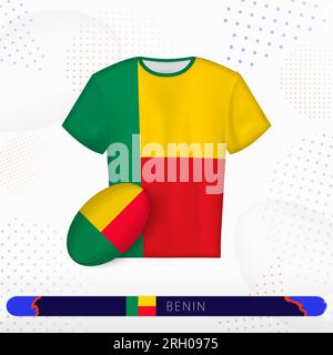 Benin rugby jersey with rugby ball of Benin on abstract sport background. Jersey design. Stock Vector