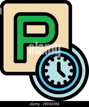 Parking time icon outline vector. Car space. Park zone color flat Stock Vector