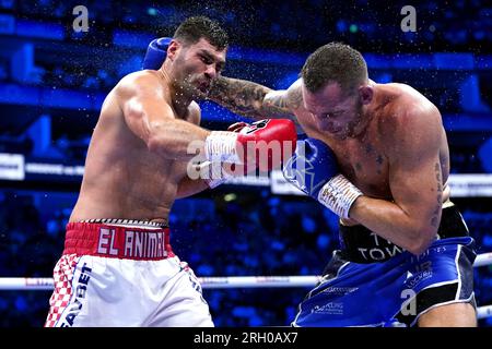 Demsey McKean (left) in action against Liam Talivaa (right) during ...