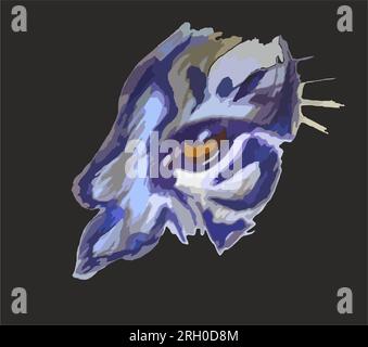 Hand drawn tiger eye in blue-gray tonality on black for prints or textiles. Grunge tiger motif for tattoos, graphics on the vehicle, also for labels Stock Photo