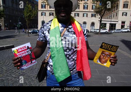 Rome, Italy. 12th Aug, 2023. Senegalese community and the Patriots of Senegal party protest against the arrest of Ousmane Sonko, Santa Maria Maggiore, in Rome, Italy, on August 12 2023. Sonko, Senegalese opposition's leader, has been arrested by security forces on July 28 and is currently detained in Dakart. (Photo by Elisa Gestri/Sipa USA) Credit: Sipa USA/Alamy Live News Stock Photo