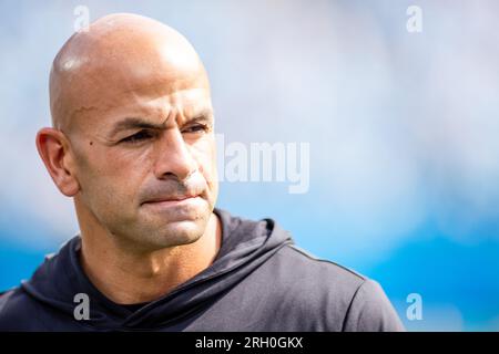 Charlotte, North Carolina, USA. August 12, 2023: New York Jets Head Coach Robert Saleh on the sidelines during 1st half of the NFL matchup against the Carolina Panthers in Charlotte, NC. (Scott Kinser/Cal Sport Media) Credit: Cal Sport Media/Alamy Live News Stock Photo
