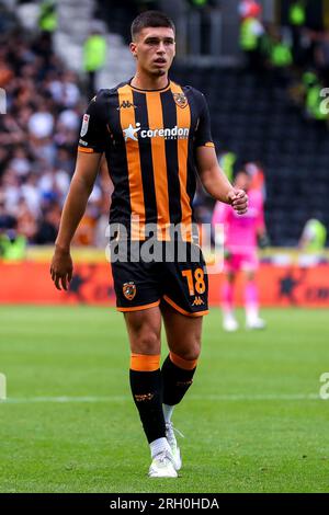 Hull, UK. 28th July, 2023. Xavier Simons of Hull City during the Sky Bet Championship match Hull City vs Sheffield Wednesday at MKM Stadium, Hull, United Kingdom, 12th August 2023 (Photo by Ryan Crockett/News Images) in Hull, United Kingdom on 7/28/2023. (Photo by Ryan Crockett/News Images/Sipa USA) Credit: Sipa USA/Alamy Live News Stock Photo