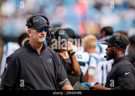 Charlotte, North Carolina, USA. August 12, 2023: Carolina Panthers Head Coach Frank Reich on the sideline during the second quarter of the NFL matchup against the New York Jets in Charlotte, NC. (Scott Kinser/Cal Sport Media) Credit: Cal Sport Media/Alamy Live News Stock Photo