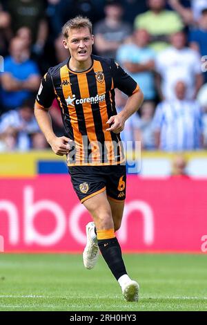 Hull, UK. 28th July, 2023. Sean McLoughlin of Hull City during the Sky Bet Championship match Hull City vs Sheffield Wednesday at MKM Stadium, Hull, United Kingdom, 12th August 2023 (Photo by Ryan Crockett/News Images) in Hull, United Kingdom on 7/28/2023. (Photo by Ryan Crockett/News Images/Sipa USA) Credit: Sipa USA/Alamy Live News Stock Photo