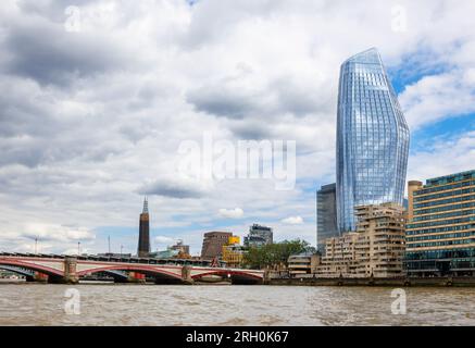 The modern mixed use One Blackfriars reflective tower block building, Southwark, on Bankside by Blackfriars Bridge on the River Thames in London Stock Photo