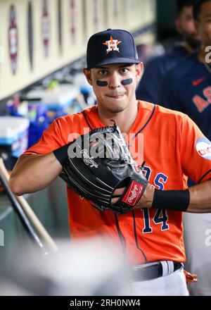 Houston Astros second baseman Mauricio Dubon (14) during the MLB game  between the Texas Ranges and the Houston Astros on Friday, April 14, 2023  at Min Stock Photo - Alamy