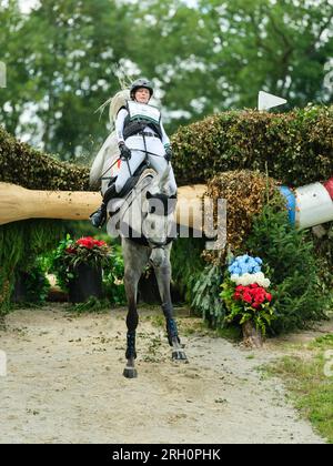 Haras du Pin, France. 12 August, 2023. Malin HANSEN-HOTOPP of Germany with Carlitos Quidditch K during the cross country at the FEI Eventing European Championship on August 12, 2023, Haras du Pin, France (Photo by Maxime David/MXIMD Pictures - mximd.com) Credit: MXIMD Pictures/Alamy Live News Credit: MXIMD Pictures/Alamy Live News Stock Photo