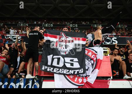 Nice, France, 11th August 2023. OGC Nice fans in the South Curve during the Ligue 1 match at Allianz Riviera Stadium, Nice. Picture credit should read: Jonathan Moscrop / Sportimage Stock Photo