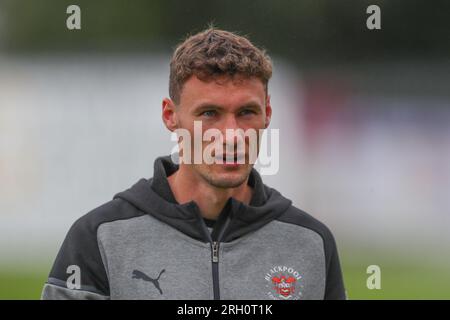 Exeter, UK. 12th Aug, 2023. Matty Virtue #17 of Blackpool arrives ahead of the Sky Bet League 1 match Exeter City vs Blackpool at St James' Park, Exeter, United Kingdom, 12th August 2023 (Photo by Gareth Evans/News Images) in Exeter, United Kingdom on 8/12/2023. (Photo by Gareth Evans/News Images/Sipa USA) Credit: Sipa USA/Alamy Live News Stock Photo
