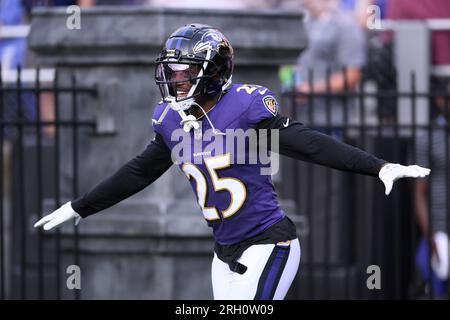 Baltimore Ravens cornerback Kevon Seymour (25) reacts during the