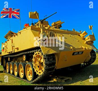 British 432 Tank, military vehicle, served in 1st Iraq conflict, weaponry, Union Jack flag Stock Photo