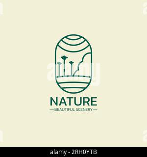 Line logo forming a landscape of trees and hills. Stock Vector