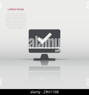Computer check mark icon in flat style. Survey approval vector illustration on white isolated background. Confirm business concept. Stock Vector