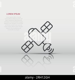 Satellite icon in flat style. Sputnik vector illustration on white isolated background. Space transport sign business concept. Stock Vector