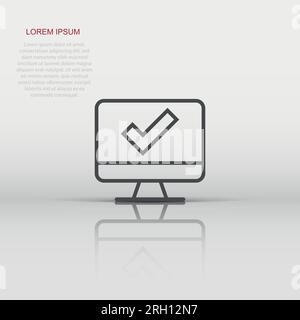 Computer check mark icon in flat style. Survey approval vector illustration on white isolated background. Confirm business concept. Stock Vector