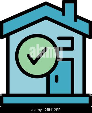 Approved self isolation icon outline vector. Remote distance. Home quarantine color flat Stock Vector