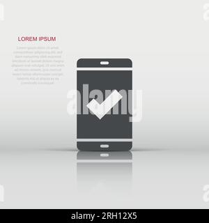 Phone check mark icon in flat style. Smartphone approval vector illustration on white isolated background. Confirm business concept. Stock Vector
