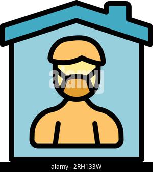 Self isolation mask icon outline vector. Home people. Corona online color flat Stock Vector