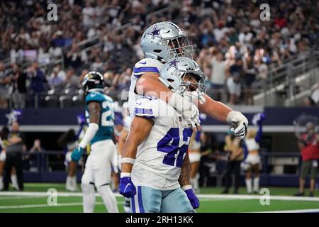 Dallas Cowboys running back Deuce Vaughn (42) scores a touchdown during the  second half of an NFL preseason football game against the Jacksonville  Jaguars, Saturday, Aug. 12, 2023, in Arlington, Texas. (AP