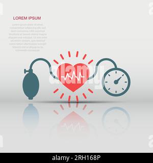 Arterial blood pressure icon in flat style. Heartbeat monitor vector illustration on isolated background. Pulse diagnosis sign business concept. Stock Vector