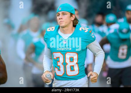 Miami Dolphins cornerback Ethan Bonner (38) readies of the snap during a NFL  football game at EverBank Stadium, Saturday, August 26, 2023 in  Jacksonville, Fla. (AP Photo/Alex Menendez Stock Photo - Alamy