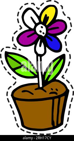 Blooming flower in pot, blossom and flourishing Stock Vector