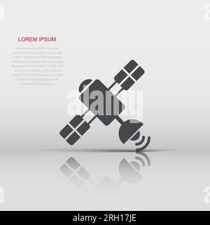 Satellite icon in flat style. Sputnik vector illustration on white isolated background. Space transport sign business concept. Stock Vector