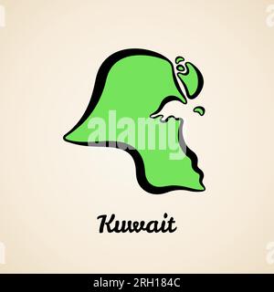 Green simplified map of Kuwait with black outline. Stock Vector