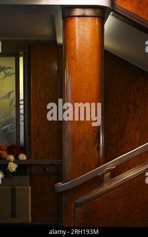 LONG BEACH, CALIFORNIA - 14 JUN 2023: Detail of the Art Deco style at the Queen Mary ocean liner that was converted into a hotel. Stock Photo