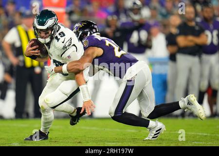 Baltimore Ravens safety Ar'Darius Washington (29) walks off the