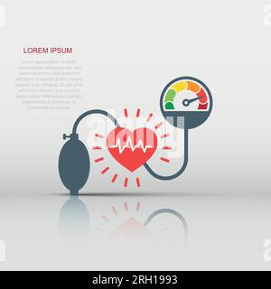 Arterial blood pressure icon in flat style. Heartbeat monitor vector illustration on isolated background. Pulse diagnosis sign business concept. Stock Vector