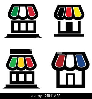 Shop and flag icon set. Animal icons illustration isolated on white background. Stock Vector