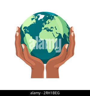 hand holding earth in flat style isolated on white background. Vector ...