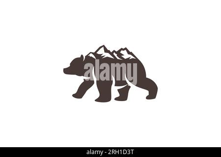 Bear Mountain logo design . creative bear and mountain logo design Stock Vector