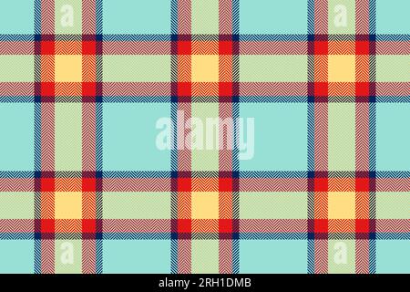 Texture vector fabric of pattern seamless check with a tartan background plaid textile in teal and red colors. Stock Vector
