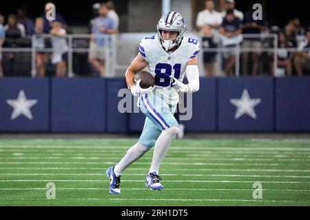 Dallas Cowboys wide receiver Simi Fehoko (81) smiles as he enters the field  before a preseason NFL football game against the Los Angeles Chargers  Saturday, Aug. 20, 2022, in Inglewood, Calif. (AP