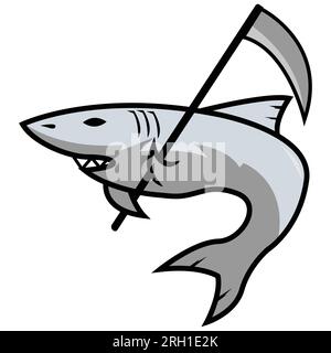 The shark carries a scythe icon. Animal icon illustration isolated on white background. Stock Vector