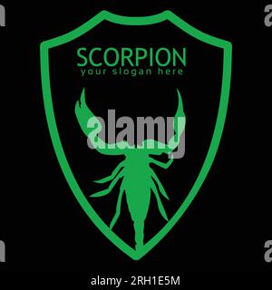 Scorpion logo vector. Logo about protection from scorpions. Scorpion and shield illustration. Stock Vector