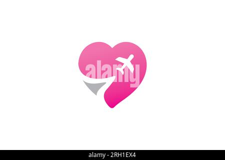 Love travel logo. an airplane cutting across a heart icon. a simple logo but full of meaning Stock Vector
