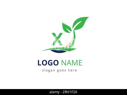 Ecology Health On Letter X Eco Organic Logo Fresh, Agriculture Farm Vegetables logo Design Vector template Stock Vector